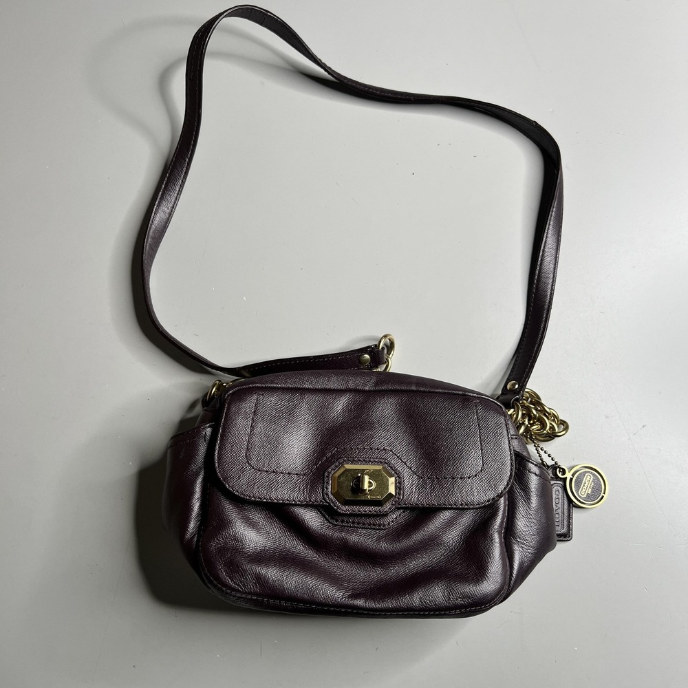 Coach Plum Leather Turnlock Crossbody Bag Metallic Purple F24843